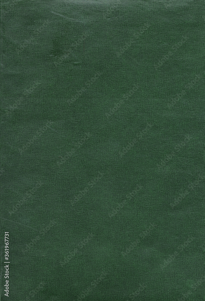 Fototapeta premium Textile texture. Green old book cover. Rough canvas surface. Blank retro page. Empty place for text. Perfect for background and vintage style design.