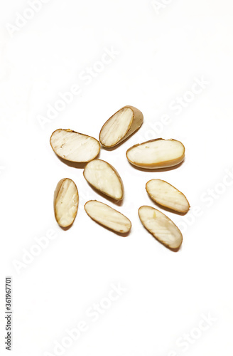 Jackfruit seeds on isolated white background. cut seeds