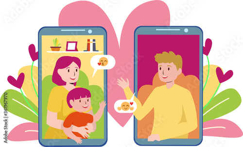 A family doing video call together illustration