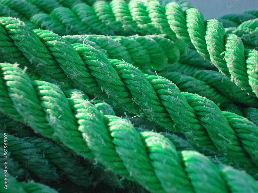 Closeup of green twisted style rope Closeup of green twisted style rope