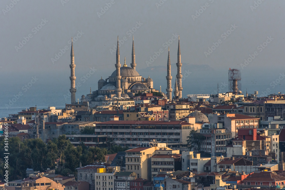 sunset view on Mosque in Istanbul augst summer