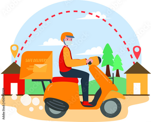 Delivery man delivering document while keep using medical mask