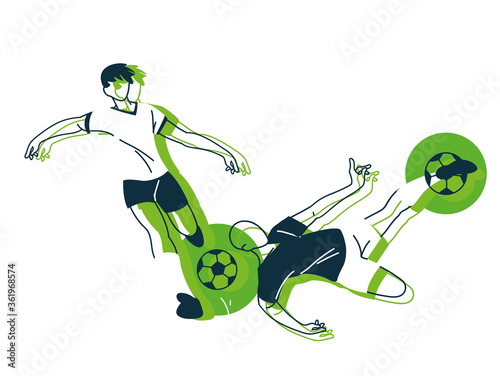 Soccer players men with balls vector design