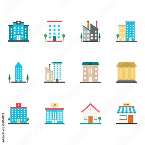 building icons set flat design