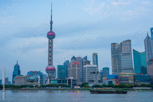 The modern skyscrapers in Lujiazui  along the Huangpu River  in Shanghai  China.