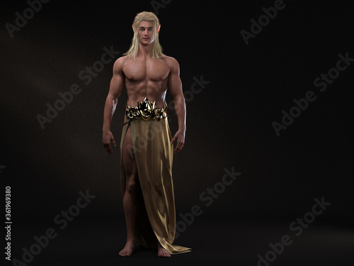 Cuadro en lienzo 3D Rendering : A portrait of the elf male character is standing in a location