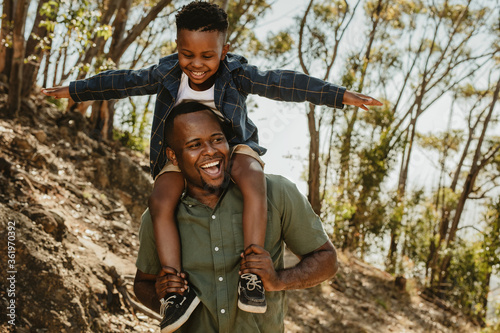 Father and son having a great time on vacation