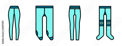 Tights icons set. Outline set of tights vector icons thin line color flat on white