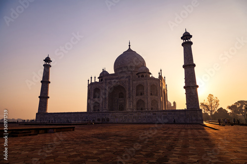 A beautiful view of the Taj Mahal seen during Sunrise in Agra,