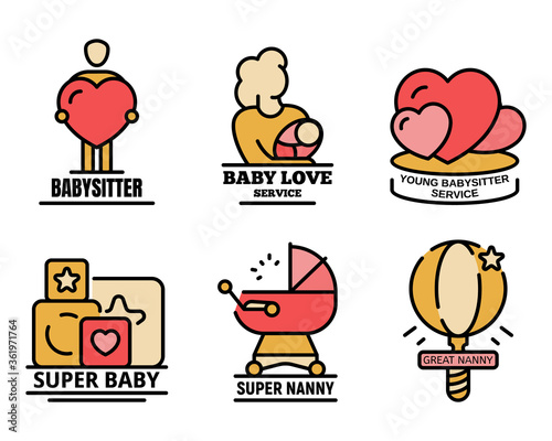 Modern babysitter logo set. Outline set of modern babysitter vector logo thin line color flat on white