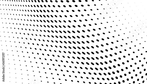 Chaotic abstract hafton background. Waves of black dots on white