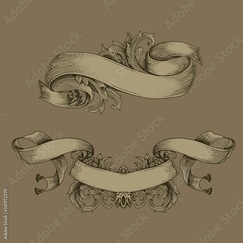 vintage ribbon with flora ornament set
