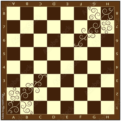 Luxurious brown chessboard with flourishes. Printable template