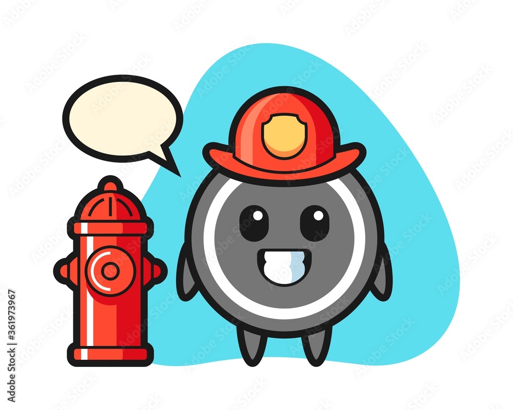 Fototapeta premium Hockey puck cartoon as a firefighter