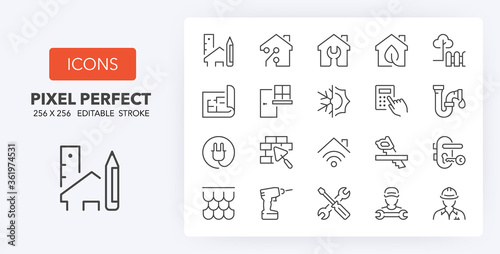 home renovation line icons 256 x 256