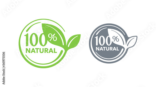 100 percents natural stamp - marking badge for healthy organic food, vegetarian nutrition - vector isolated emblem