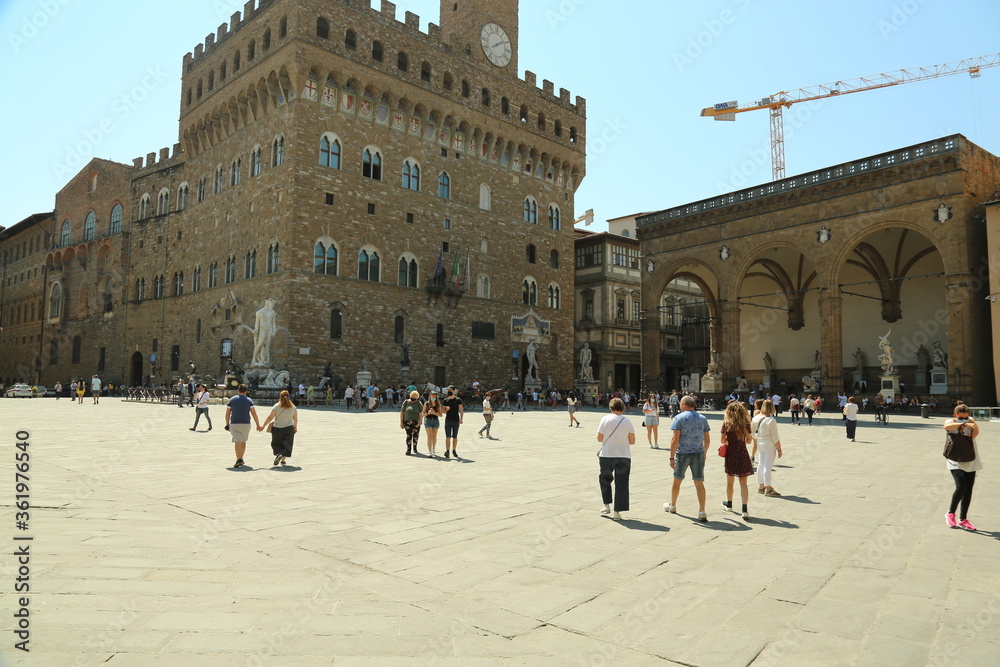 largely empty square piazza in Florence Italy because of covid19