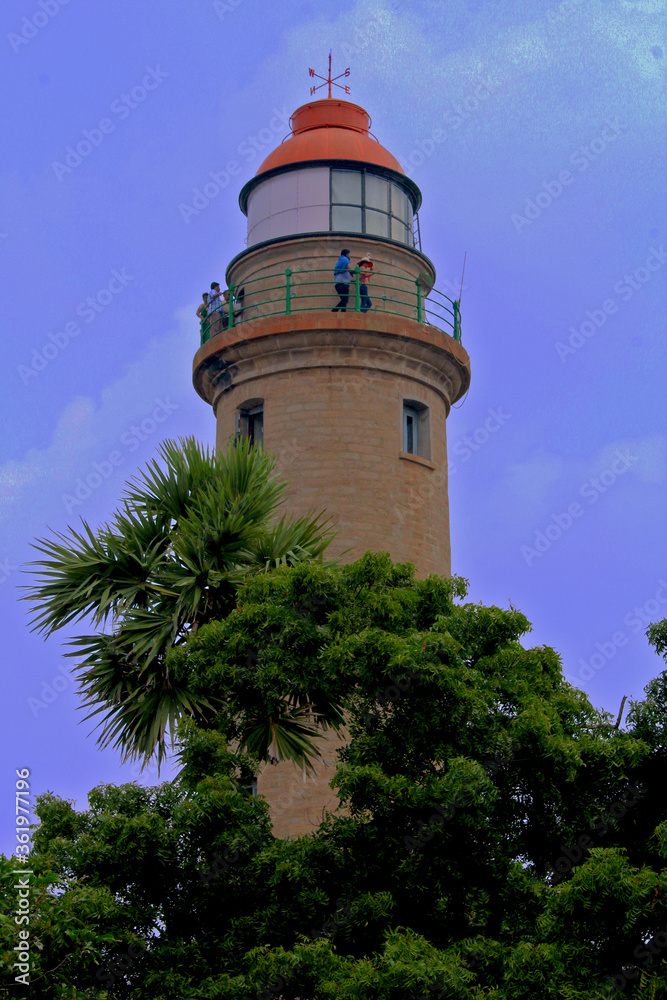 Lighthouse on the sea coast of south India.