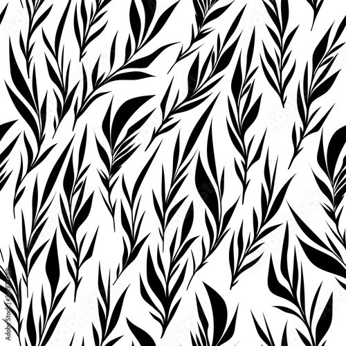 Fototapeta Naklejka Na Ścianę i Meble -  Black and white leaves seamless decorative pattern. Vector nackground.
