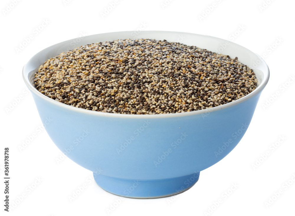 Bowl with chia seeds isolated on white Bowl with chia seeds isolated on white