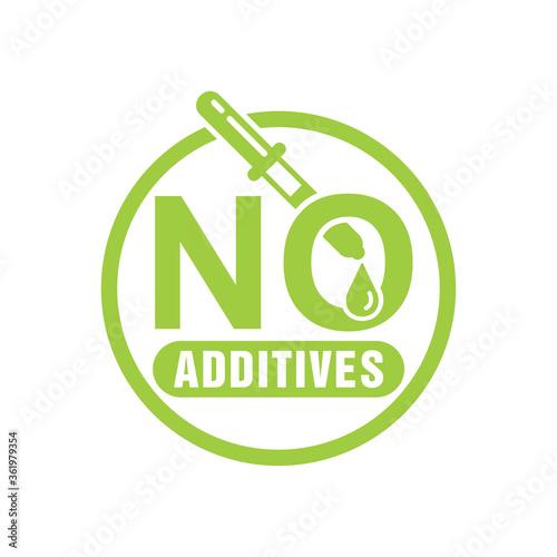 No additives stamp - crossed out eyedropper with harmful preservatives inside - isolated vector icon for healthy food and cosmetics products packaging 