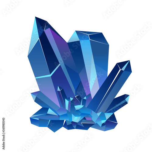Blue crystal cluster. Vector design.