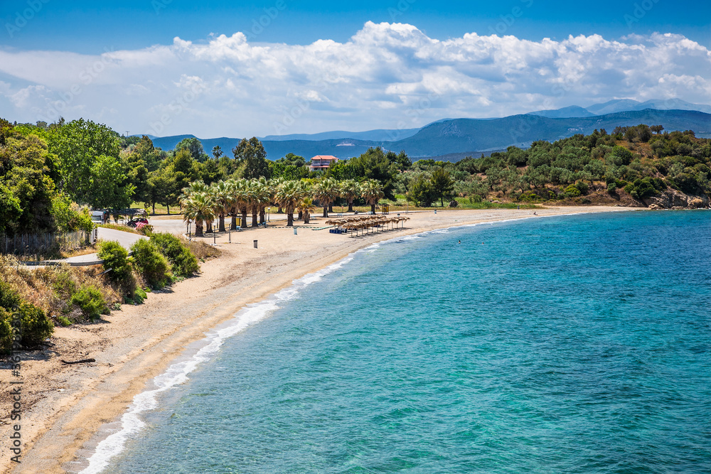Beautiful panoramic view on Nisiotissa beach,  Evia island.  Greece.