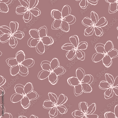 Seamless pattern with flowers and herbs. Vector hand drawn illustration.