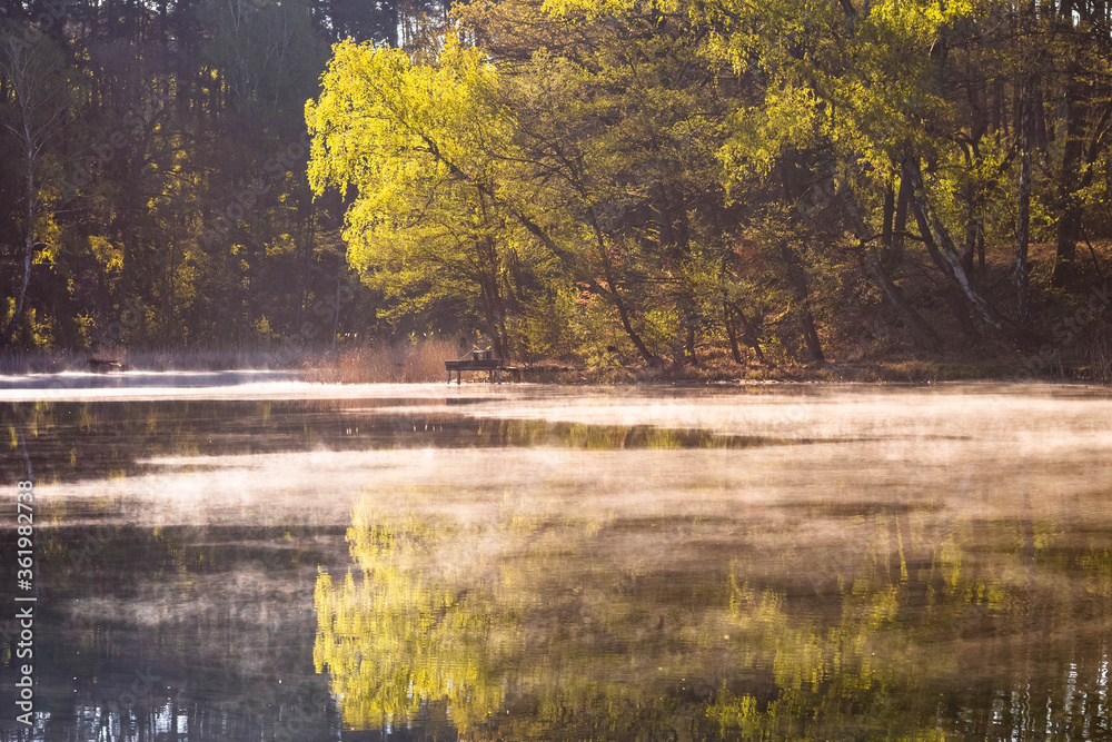 Morning mist on Dziarg lake, Poland, Kosobudz Morning mist on Dziarg lake, Poland, Kosobudz