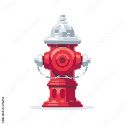 Flat vector icon of red fire hydrant. Metal water pipe with nozzles for hose. Firefighting theme. (ID: 361982966)