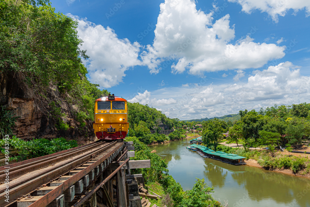 Death Railway with train Famous place in Kanchanaburi Thailand Death Railway with train Famous place in Kanchanaburi Thailand