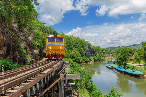 Death Railway with train Famous place in Kanchanaburi Thailand