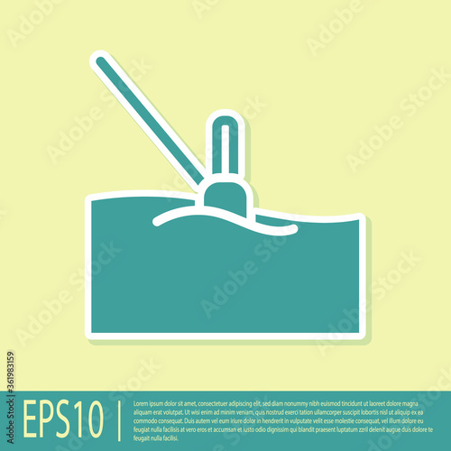 Green Fishing float in water icon isolated on yellow background. Fishing tackle. Vector.