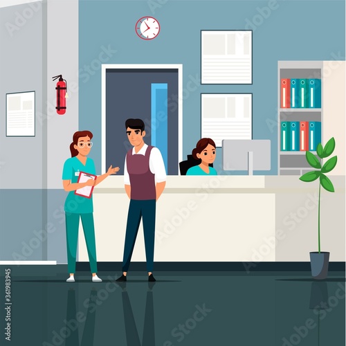 Vector character illustration of modern medical clinic