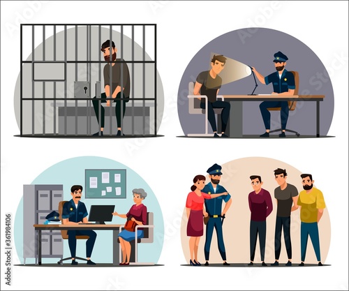 Vector character illustration of police work scenes set