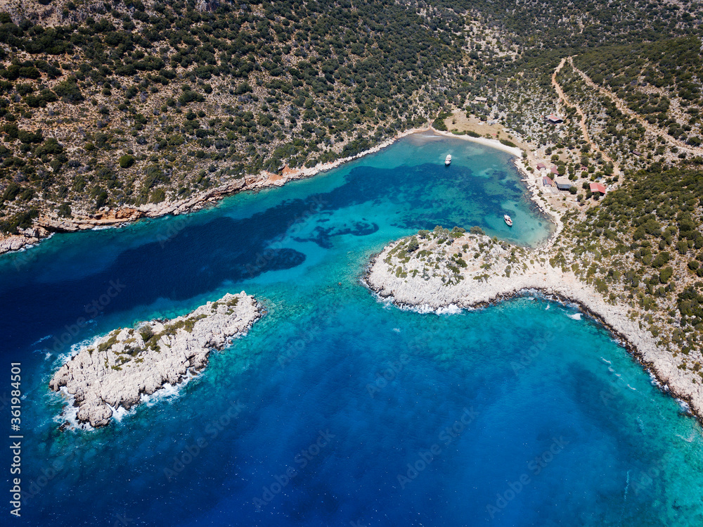 Aerial view of seagrass, Posidonia oceanica, beds in Kas-Kekova Marine Protected Area Antalya Turkey