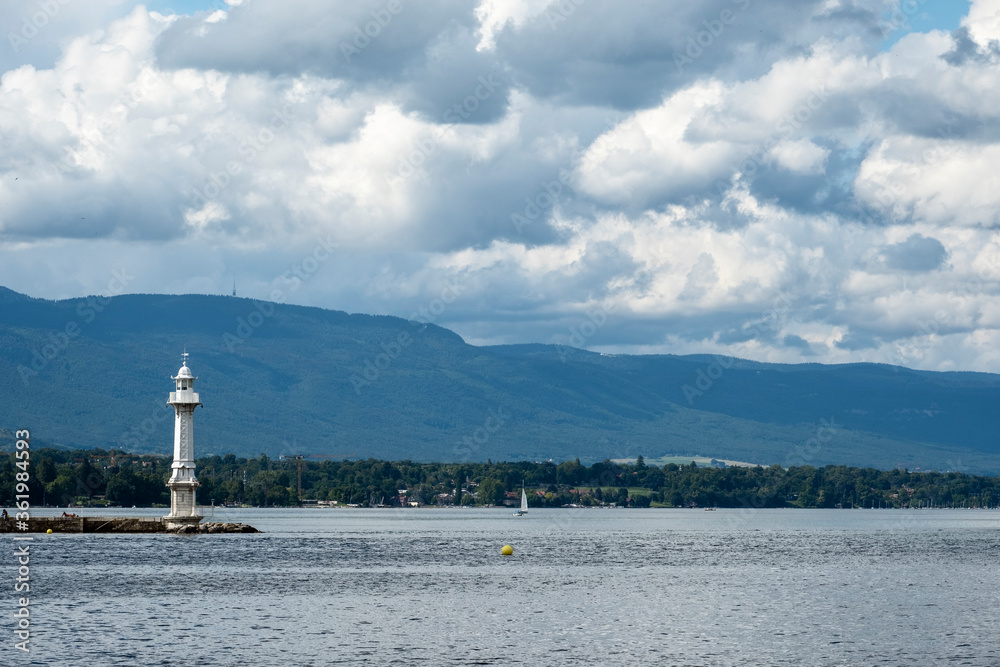 lighthouse on the pier on geneva lake