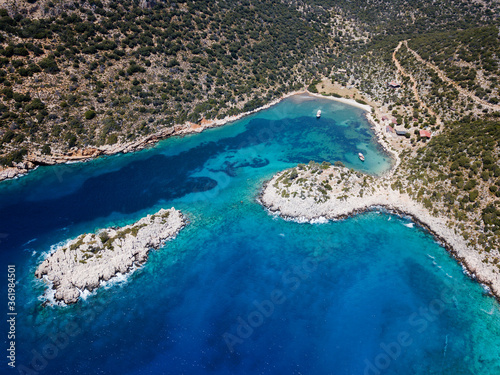 Aerial view of seagrass, Posidonia oceanica, beds in Kas-Kekova Marine Protected Area Antalya Turkey