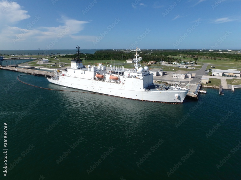 White military ship in port