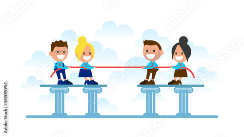Competition between teams of business people. Concept of teamwork and competition in business.
