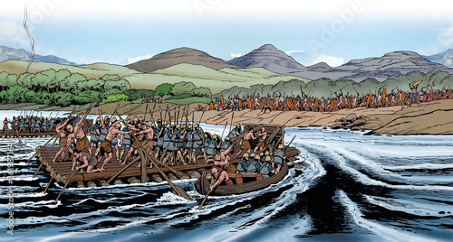 Hannibal crosses the Rhone river during the Second Punic War