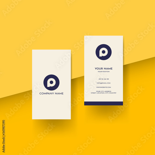 Modern vertical business card template, Name card design, Logo design, Contact card for company, Yellow background. Vector illustration.