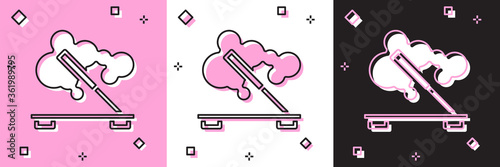 Set Scented spa stick on a wooden stand icon isolated on pink and white, black background. Incense stick. Cosmetic procedure aromatherapy. Vector.