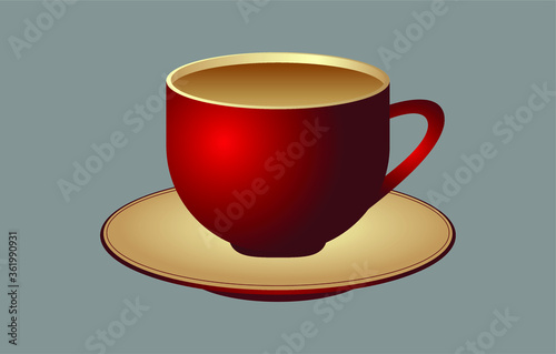 Vector of red tea cup with saucer.