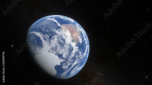 View of planet earth from space, detailed planet surface, science fiction wallpaper, cosmic landscape 3D render © ANDREI