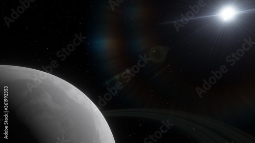 Fototapeta Naklejka Na Ścianę i Meble -  realistic exoplanet, beautiful alien planet in far space, detailed planet surface, science fiction wallpaper, cosmic landscape 3d render