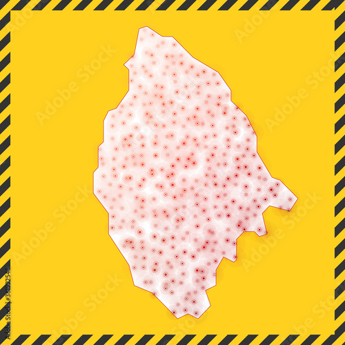 La Digue closed - virus danger sign. Lockdown island icon. Black striped border around map with virus spread concept. Vector illustration.