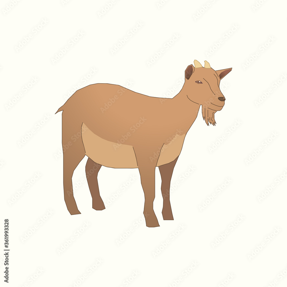 Illustration of a brown goat with a small horn Illustration of a brown goat with a small horn