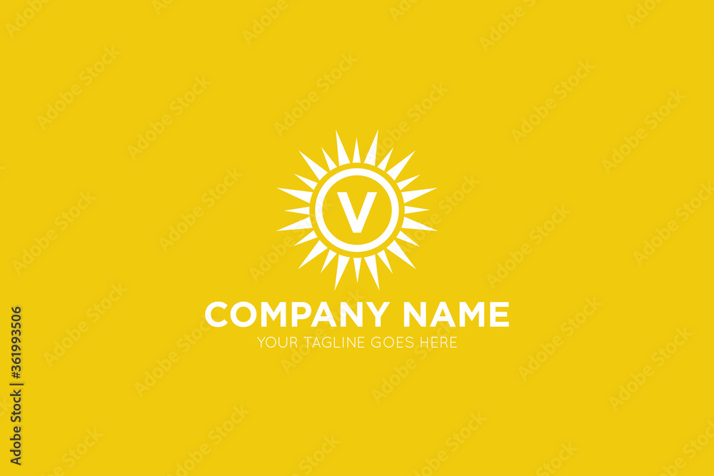 Fototapeta premium Initial letter v sun, solar logo and icon vector illustration