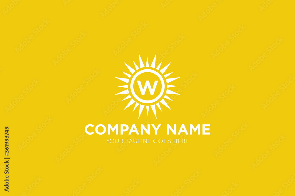 Initial letter w sun, solar logo and icon vector illustration